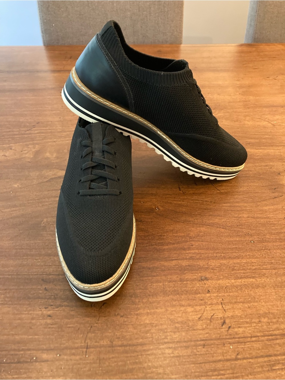 Kelly & Katie Black Knit Platform Loafers with black /white Trim